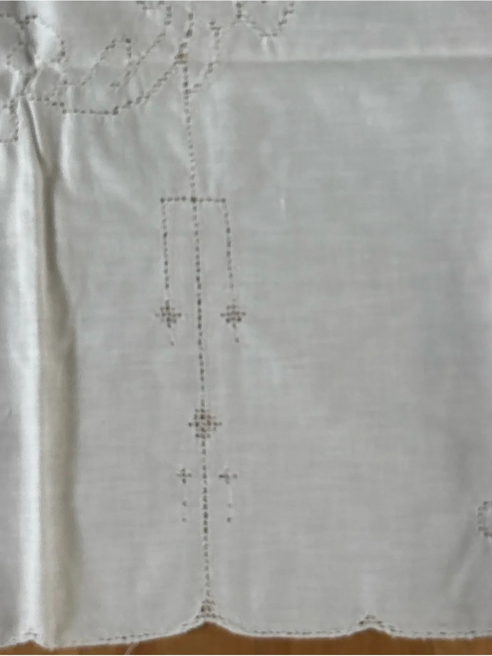 Vintage Richelieu Embroidered Cut Work White Linen Blend Tablecloth Floral Motif